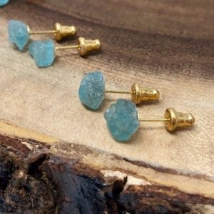 Raw Aquamarine Crystal Stud Earrings